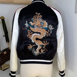 Topshop Satin Reversible Embroidered Bomber Jacket